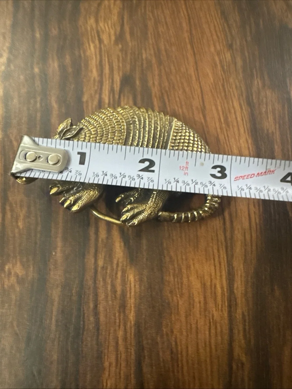 Vintage Brass Armadillo belt buckle USA 1981 3”